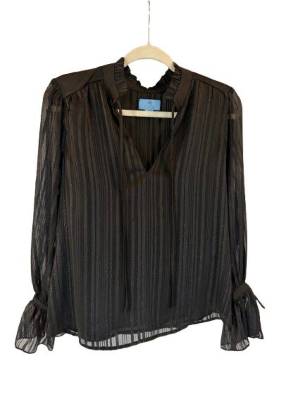 CeCe Black Sheer Metallic Stripe Blouse Size S Elegant Career Top.